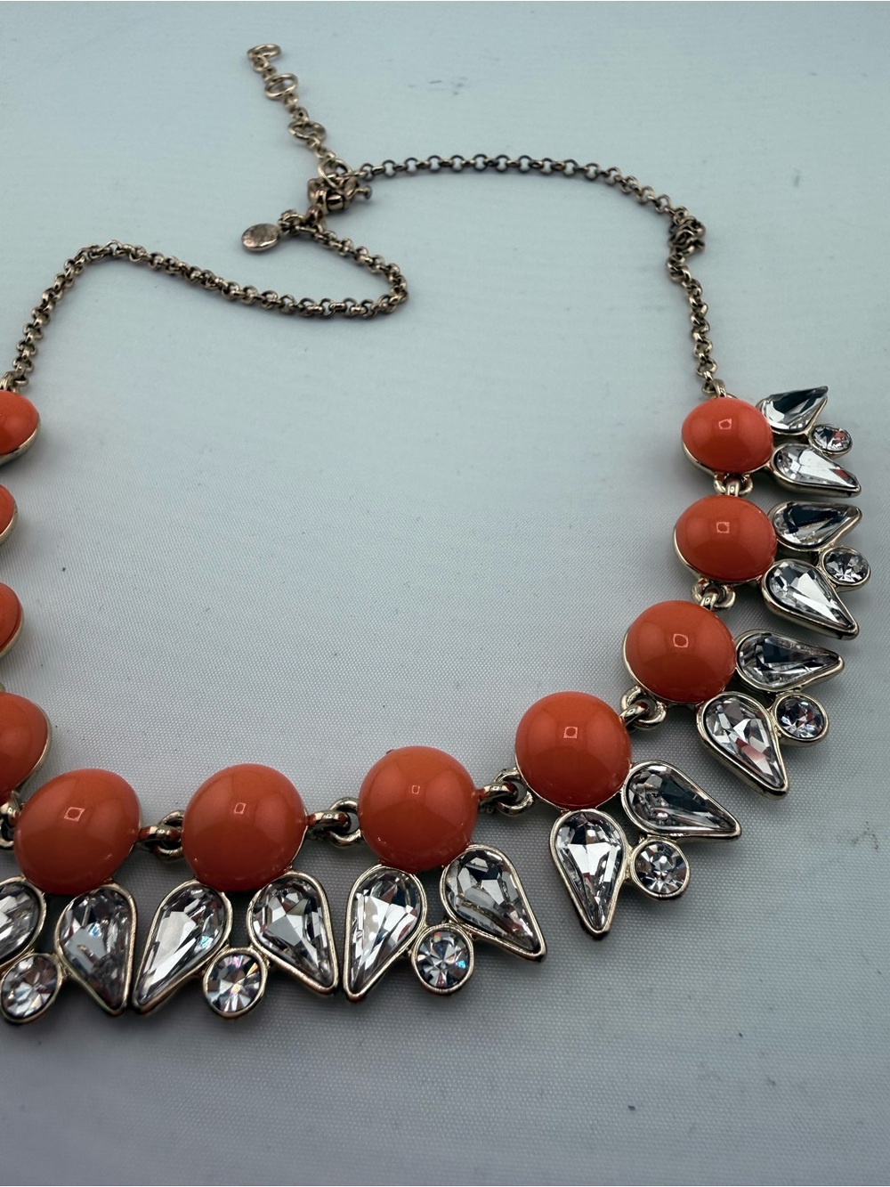 J. Crew Gold Chain Statement Necklace with Coral Red Beads - Picture 7 of 9